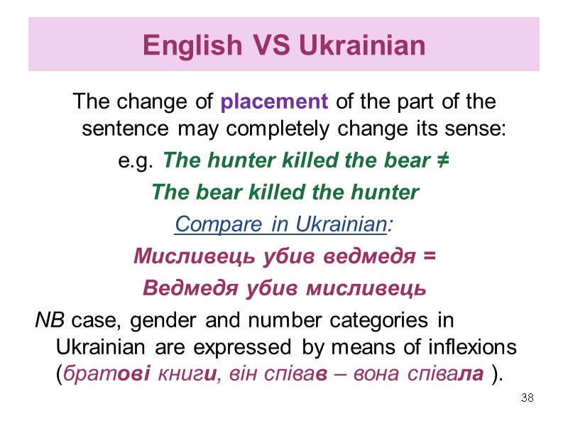 English VS Ukrainian The change of placement of the part of the sentence may